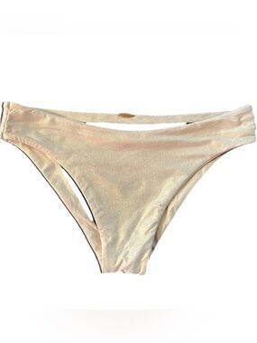 Luli Fama SZ M Gold Black Shimmery Reversible Bikini Bottom Gold Logo Plaque